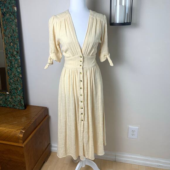 Free People Size S Women's Love Of My Life Midi Dress Butter Yellow Summer - Picture 4 of 11